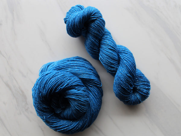 BRILLIANT BLUE on Sparkly Merino Sock-Weight Yarn - Purple Lamb