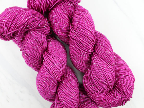 BURGUNDY ROSE Hand-Dyed Yarn on Sparkly Merino Sock Yarn - Purple Lamb
