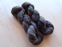 COMPLICATIONS on Sparkly Merino Sock - Purple Lamb
