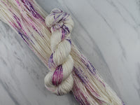 CROCUSES IN SNOW Hand-Dyed Yarn on So Silky Sock - Purple Lamb