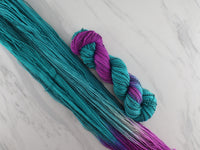 EMERALD AND AMETHYST on Stained Glass Sock - Assigned Pooling Colorway