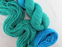 EMERALD AND TURQUOISE on Sparkly Merino Sock - Assigned Pooling Colorway