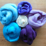 FELTING AND SPINNING FIBER  - Coordinating Colorway Sets with Merino, Silk, Bamboo, and Sparkle - Purple Lamb