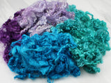 KID MOHAIR LOCKS IN Teal, Blue, Lilac, and Eggplant - Purple Lamb