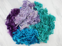 KID MOHAIR LOCKS IN Teal, Blue, Lilac, and Eggplant - Purple Lamb