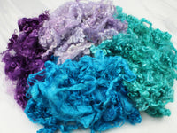 KID MOHAIR LOCKS IN Teal, Blue, Lilac, and Eggplant - Purple Lamb