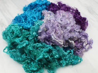 KID MOHAIR LOCKS IN Teal, Blue, Lilac, and Eggplant - Purple Lamb