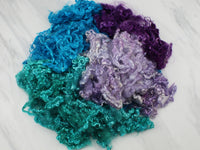 KID MOHAIR LOCKS IN Teal, Blue, Lilac, and Eggplant - Purple Lamb