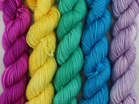 MINI-SKEIN SET #3 - Five Hand-Dyed 20 gram Sock-Weight Mini Skeins on Silken Sock - Purple Lamb