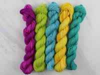 MINI-SKEIN SET #5 - Five Hand-Dyed 20 gram Sock-Weight Mini Skeins on Silken Sock - Purple Lamb