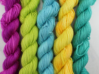 MINI-SKEIN SET #5 - Five Hand-Dyed 20 gram Sock-Weight Mini Skeins on Silken Sock - Purple Lamb