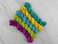 MINI-SKEIN SET #5 - Five Hand-Dyed 20 gram Sock-Weight Mini Skeins on Silken Sock - Purple Lamb