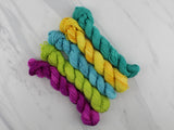 MINI-SKEIN SET #5 - Five Hand-Dyed 20 gram Sock-Weight Mini Skeins on Silken Sock - Purple Lamb