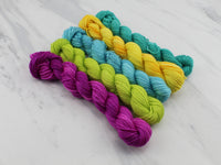 MINI-SKEIN SET #5 - Five Hand-Dyed 20 gram Sock-Weight Mini Skeins on Silken Sock - Purple Lamb