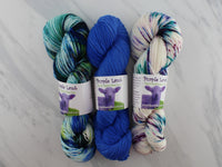 THE SHIFT COWL BY ANDREA MOWRY CURATED YARN SET #3 with Monet's Water Lilies, Freedom Blue, and Monet on Super Sport