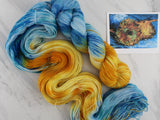 VAN GOGH'S STILL LIFE WITH TWO SUNFLOWERS Indie-Dyed Yarn on Feather Sock - Purple Lamb