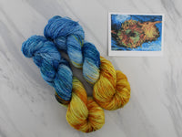 VAN GOGH'S STILL LIFE WITH TWO SUNFLOWERS Indie-Dyed Yarn on Sparkly Merino Sock - Purple Lamb