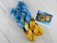 VAN GOGH'S STILL LIFE WITH TWO SUNFLOWERS on Sock Perfection - Purple Lamb